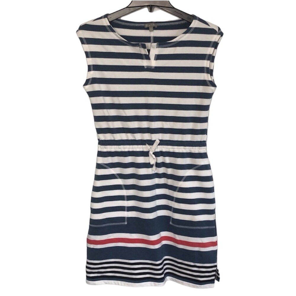 TALBOTS | Red White Blue Striped Drawstring Tie Waist Summer Dress Sleeveless